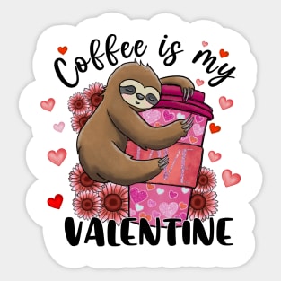 Coffee Is My Valentine Sloth Heart Sticker